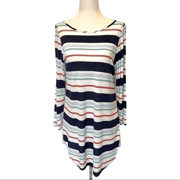 Splendid White Multicolor Striped Multi Fabric Long Sleeve Roll Tab Top Size S - Picture 3 of 10